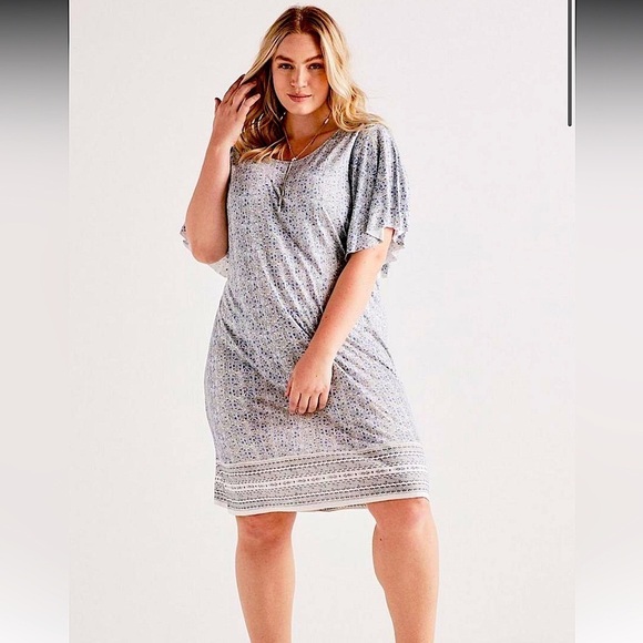 LUCKY BRAND boho Printed Ruffle Dress women’s size XL soft stretchy jersey - Picture 1 of 11
